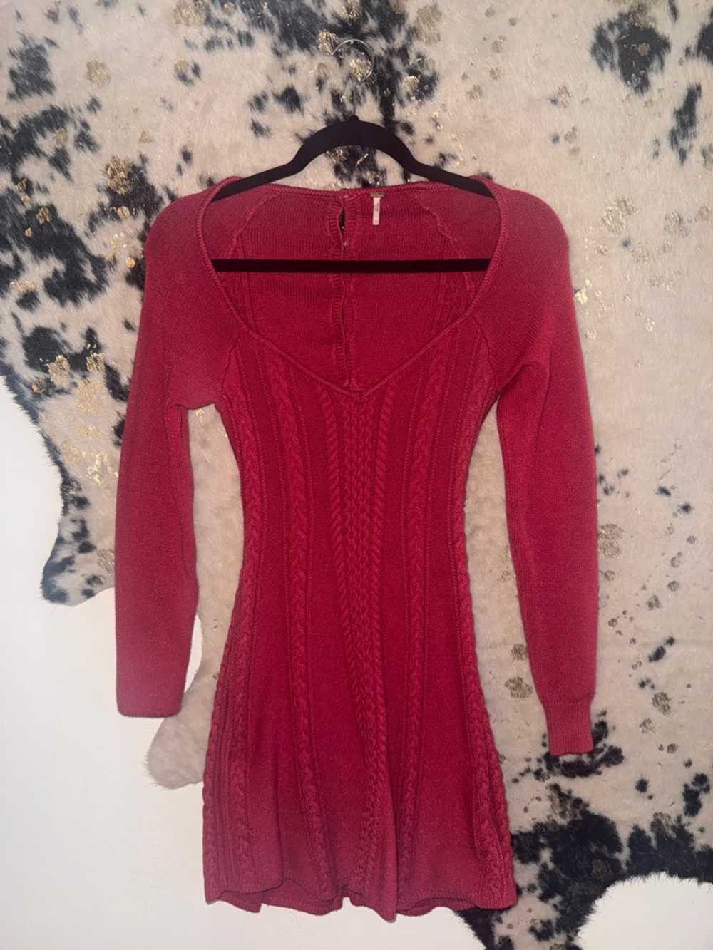 Free People Cable-Knit Long Sleeve Red Dress